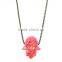 Synthetic S925 Silver Chain Fire Pink Opal Hamsa/Hand Opal Pendant Necklace