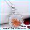 silver color plating Glass Dried Flower Necklace