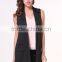 Women's Black Lapel Sleeveless Pockets Blazer