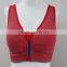Women red sexy sports bra with zipper in front