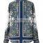 OEM service China factory custom shirt elegant women loose white and blue print blouse long sleeve cotton top