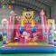 Attractive spongbob inflatable slide with obstacle, spongbob slide inflatable for sale