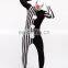 Black White Full Body Spandex Cosplay Zentai Costume Split Clown Dress