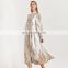 TWOTWINSTYLE Dress For Women Elegant Print Stand Collar Lantern Sleeve High Waist Maxi Dresses