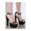 women handmade design high chunky heel buckle strap star splicing platform sandals shoes lady party and wedding heel design
