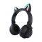 Наушники Pink Cat аудиофоны Bluetooth с ушами синего кота. Беспроводные наушники Bluetooth фиолетового цвета в стиле комиксов и аниме для прослушивания музыки