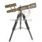 LEATHER MOUNTED BRASS DOUBLE BARREL TELESCOPE WITH BRASS STAND IN ANTIQUE STYLE