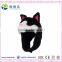 Plush Black & White Tabby Cat Hat With Ear Flaps