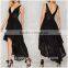 Customized Design Elegant V-neckline Black Lace Dresses for Women