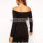 Cheap Wholesale Off Shoulder Long Sleeve Bodycon Dress Black Sexy Club Dress