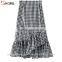 Vintage casual plus size elastic waist buttons up mid-calf plaid split ruffles asymmetric skirt for fashion women