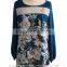 Round Collar Long Sleeve Chiffon Shirt with Front Floral Print Blouse Tunic Dress