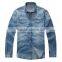 denim long sleeve shirts double pockets stitching men shirts