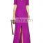 latest fashion purple evening dress front slit purple crepe evening gown, evening dress  china