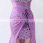 Popular Youthful Purple Chiffon Sheath Sleeveless Mini Sweep Train Appliqued Beaded Backless Women Prom Dress