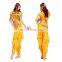 BestDance Belly Dance Costume Set Bell pepper Top&Gold Wavy Pants&Hip Scarf&veil