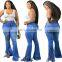 Tassel Hem Denim Pants Women Retro Solid Sexy Hole Jeans Ripped Flare Trousers Street Skinny High Waist Lady Pants