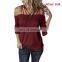 European and American women's clothing autumn new wish explosion style word shoulder strap flared sleeve t-shirt female