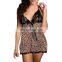 Sexy lingerie lace leopard print pajamas female temptation summer transparent mesh sling nightdress plus size