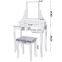 Vanity Set with Mirror & Cushioned Stool Dressing Table Vanity Makeup Table 5 Drawers 2 Dividers Movable Organizers White