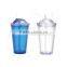 Reusable Plastic Double Wall Coffee Tumbler with Straw And Lip