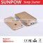 sunpow luxury gold color multi-function car battery power bank 12000mAH emergency mini 12v car jump starter with Air compressor