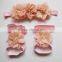 Hot Infant Toddler Walking Barefoot Shoes with flower headband, Baby Summer Barefoot Sandals