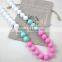 pink green&white round silicone teething beads necklace hot teething baby necklace breakaway claspsstatement necklace TN063