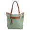 Women's Two Tone Canvas Tote with Front Belt Deco Pocket Handbag