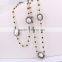 Fashion Pave Crystal Zircon Freshwater Pearl Druzy Necklace, Gold plated Wire Wrapped Beaded Rosary Chain Necklace