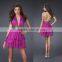 Real Picture Halter Deep V Neck Beaded Designs Mini Custom Make Short Evening Party Dress RD019 backless dress short