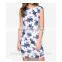 Elegant Boat Neck Floral Printed Women Sleeveless Dress