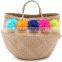 Colorful pompom seagrass beach bag with handle