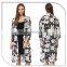 Black Floral Printed Kimono Style Long Sleeve Chiffon Blouse