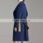 Fashion blue woolen large lapel collar knee length women Long Coat Model