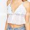 Pleated Striped V-neck Cute Beach Crop Top Wholesale Women Tops