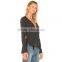 Frilled wrap design chic long sleeve black peplum blouse for women