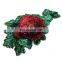 Fashion Red Rose Green Flower Sequined Patch Sew on Clothes