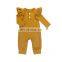 wholesale burgundy ribbed strip  long sleeve with two fly sleeve baby girl romper