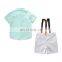 Boy Summer Outfit Kids green short sleeve T-shirt + white suspender shorts 2pcs Clothing Set for 3-8T