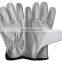Warm Lining White Men's Cow Grain Leather Driving Gloves With Wing Thumb