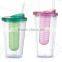 Double wall plastic straw mug with fruit infuser