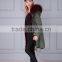 Fashion Olive Green Korean Style Women Zipper Fur Hooded Coat Jacket