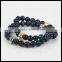 kjl-cst 121 Natural blue tiger eye round stone beads men bracelet charm silver and gold skull head women bracelet