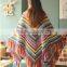 2017 latest rainbow design latest ladies hand crochet shawl