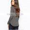 Scoop neck long sleeve cotton tee shirt,custom lace cured women t shirt