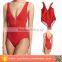 2016 Sexy Hot Women Red Zipper One piece Swimwear