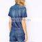 Fashion 2015 Denim Playsuit Side Pockets Jean Denim Romper for Ladies