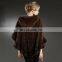 Winter Knitted Real Mink Fur Shawl With Hood Cappa Caputium