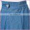 soft thin denim fabric long pleated skirt elastic waist band and middle buttons lady jeans skirt